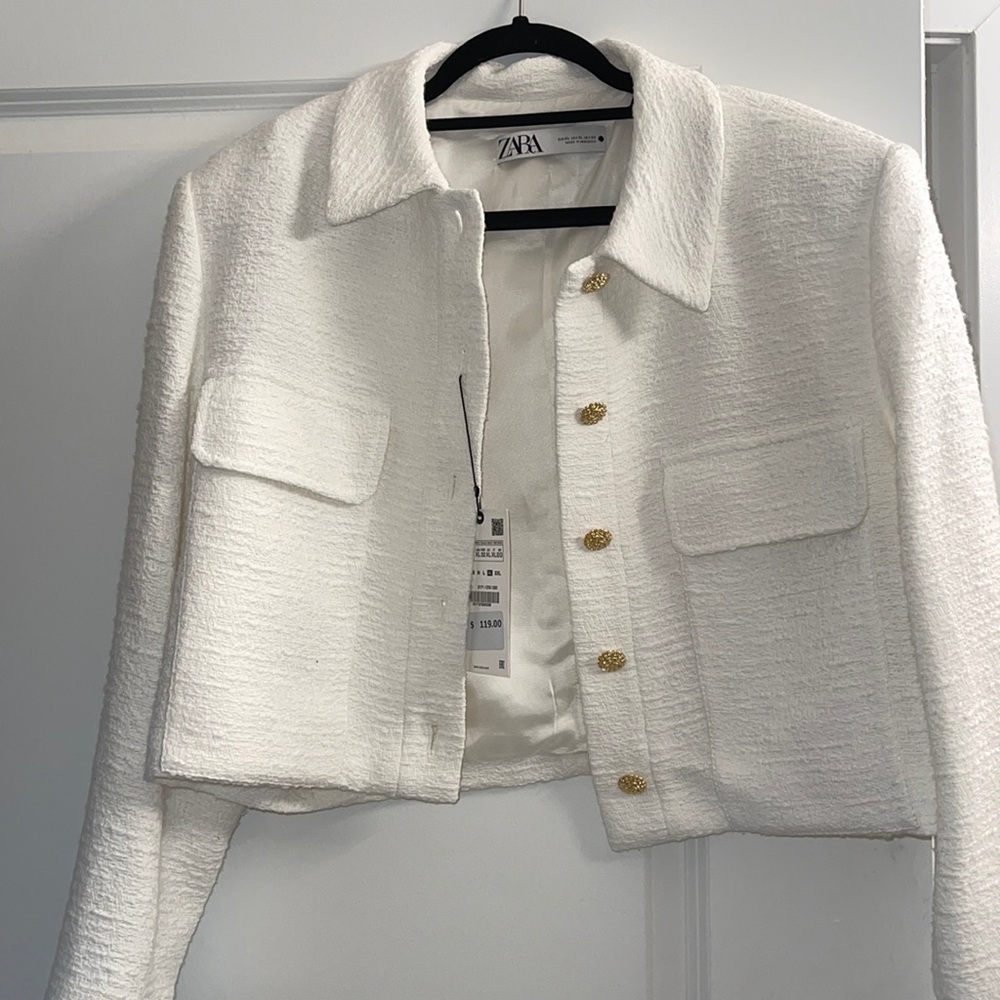 ZARA SHOULDER PAD WHITE BLAZER